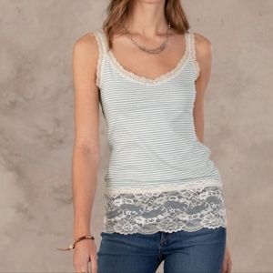 Sundance Size Small Elan Camisole Tank Top Striped Lace Blue and Cream